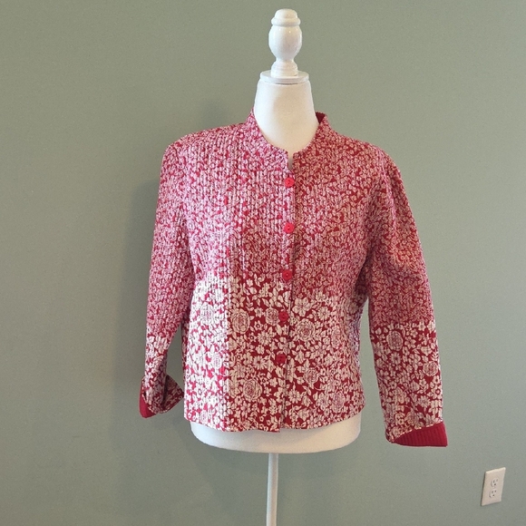 Baxter & Wells Reversible Red Floral/solid Red Quilted Cotton Jacket Women's XL - Picture 1 of 12